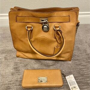 Michael Kors Camel Leather Tote and Wallet